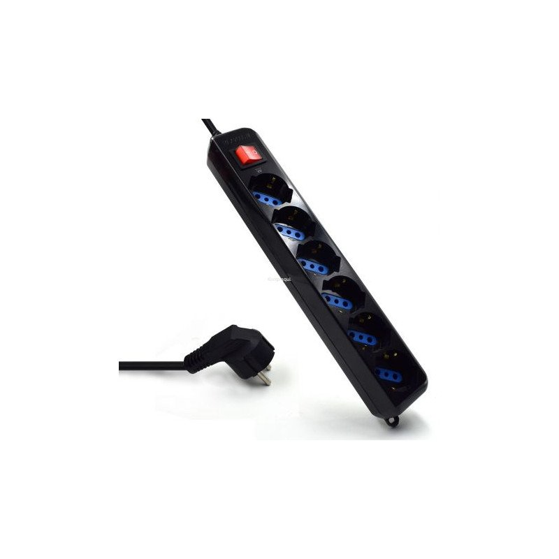 EWENT  BLOCO DE TOMADA 6WAY. 1.5 MT C/INT PRETA